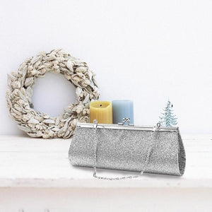 Fashion Women Glitter Silver Colors Clutch Purse Evening Party Wedding Banquet Handbag Shoulder Bag Elegant Bussiness Handbag