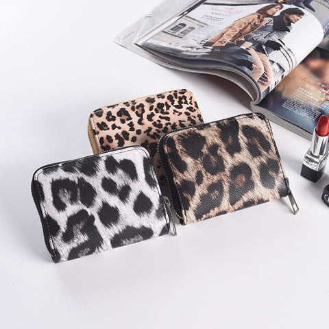 Small Zipper Coin Fashion Wallets And Purse PU Leather Leopard Women Female Credit Bank Card Case Holder Money Bag Luxury Brand