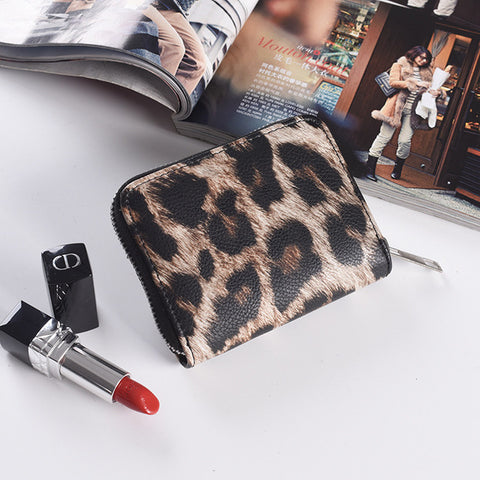 Small Zipper Coin Fashion Wallets And Purse PU Leather Leopard Women Female Credit Bank Card Case Holder Money Bag Luxury Brand