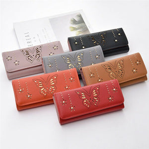 New Women's Ladies PU Leather Clutch Wallet Butterfly Hollow Out Long Card Money Holder Case Purse Bgas