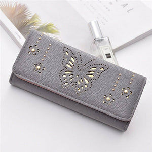 New Women's Ladies PU Leather Clutch Wallet Butterfly Hollow Out Long Card Money Holder Case Purse Bgas