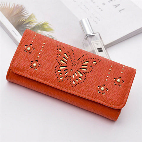 New Women's Ladies PU Leather Clutch Wallet Butterfly Hollow Out Long Card Money Holder Case Purse Bgas
